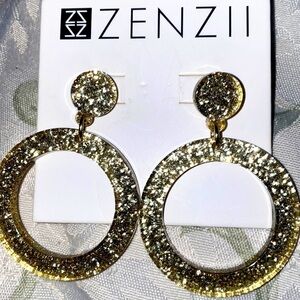 ZENZII Gold Tone Gold Glitter Post Earrings NWT